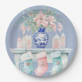 Kerst Chinoiserie open haard papieren Borden Bordje (Voorkant)
