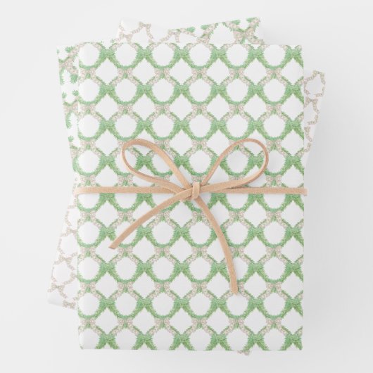 Kerst Chinoisserie Trellis Roze Coquette Bow Inpakpapier Vel (In situ)