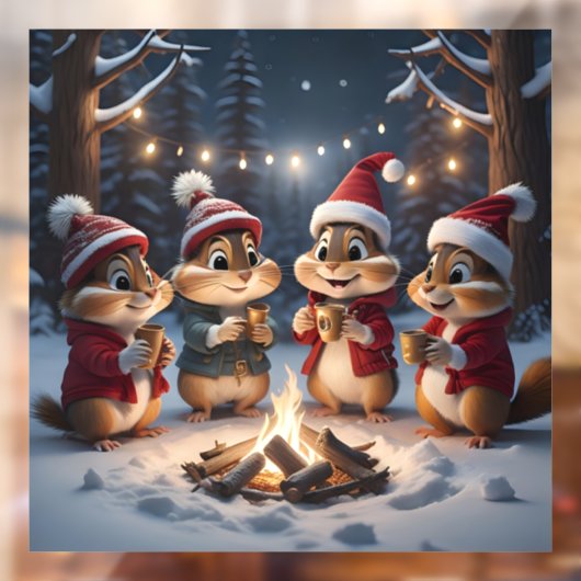 Kerst Chipmunks Venster Cling Raamsticker (Vel 2)