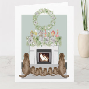 Kerst Choc Labrador Familie Haard Scene Kaart