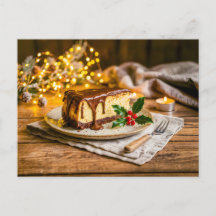 Kerst chocolade cheesecake op rustieke tafel
