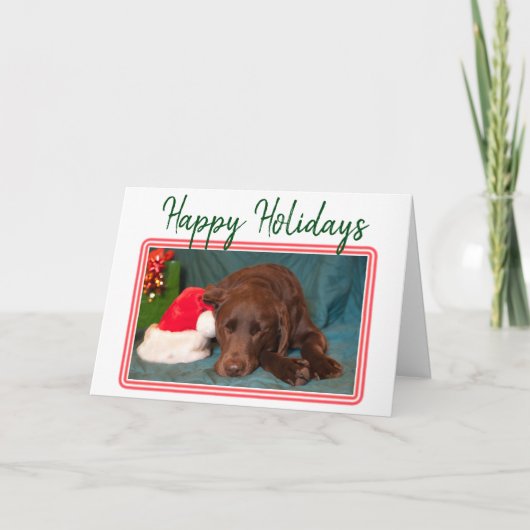 Kerst chocolade Labrador en kerstmannenhoed Feestdagen Kaart (Voorkant)