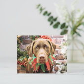Kerst - Chocolade Labrador - Hershey Feestdagenkaart (Staand voorkant)