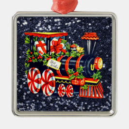 Kerst Choo Choo Trein Blauwe Nep Glitters Metalen Ornament