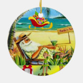 Kerst Cirkel Ornament, Summer Beach Santa Keramisch Ornament (Achterkant)