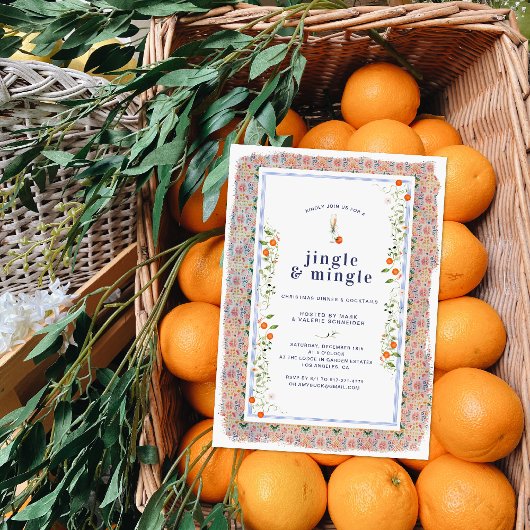 Kerst Citrus Botanische Bloemen Tegels | Vakantie Kaart