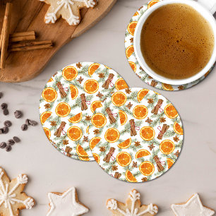 Kerst Citrus Sinaasappel en Specerijen Ronde Kartonnen Onderzetter