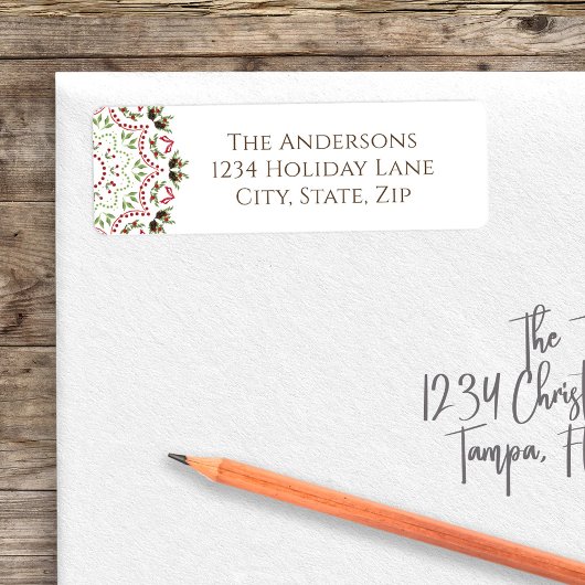 Kerst Classic Holly Berries Greenery Mandala Etiket