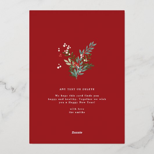 Kerst Classic Red Botanical JOY Collage Foto Folie Feestdagenkaart (Achterkant)