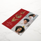 Kerst Classic Red Botanical JOY Collage Foto Folie Feestdagenkaart (Gedraaid)