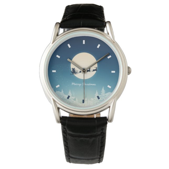 Kerst Classic zwart lederen horloge (Voorkant)