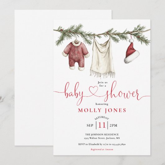 Kerst Clothesline Winter Baby shower Kaart (Voorkant / Achterkant)