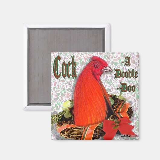 Kerst Cockadoedledoo Magneet (Voorkant / Achterkant)