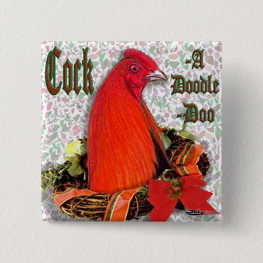 Kerst Cockadoedledoo Vierkante Button 5,1 Cm (Voorkant)