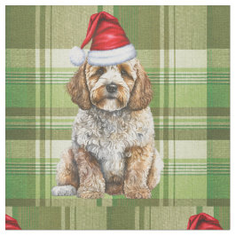 Kerst Cockapoo Hond en Green Plaid Vakantie Stof