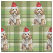 Kerst Cockapoo Hond en Green Plaid Vakantie Stof (Swatch)