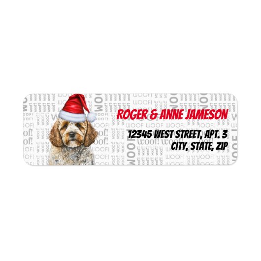 Kerst Cockapoo Santa Dog Retouradres Etiket (Voorkant)