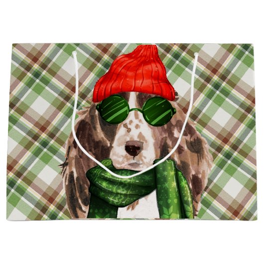 Kerst Cocker Spaniel Hond en Plaid Vakantie Groot Cadeauzakje (Voorkant)