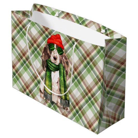 Kerst Cocker Spaniel Hond en Plaid Vakantie Groot Cadeauzakje (Achterkant Gekanteld)