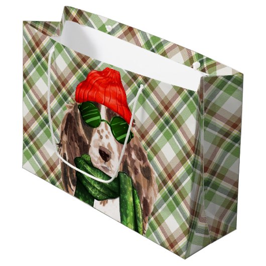 Kerst Cocker Spaniel Hond en Plaid Vakantie Groot Cadeauzakje (Voorkant Gekanteld)