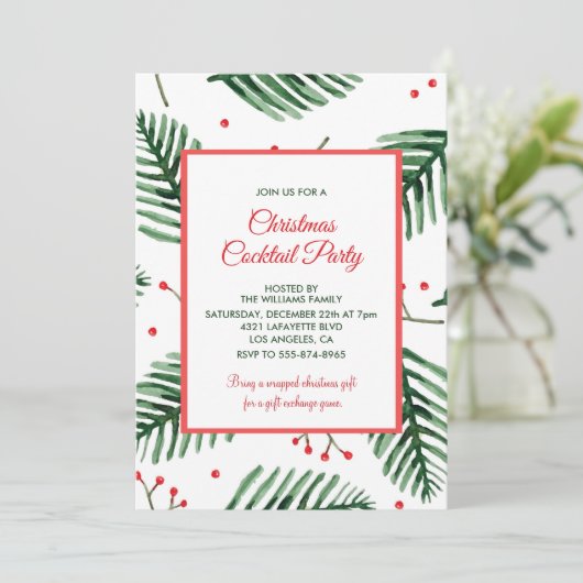 Kerst Cocktail Party Elegant Evergreen Kaart (Staand voorkant)