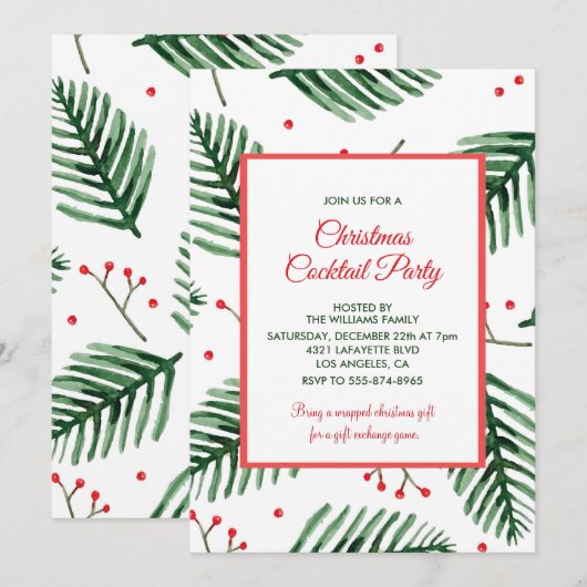 Kerst Cocktail Party Elegant Evergreen Kaart (Voorkant / Achterkant)