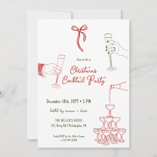 Kerst Cocktail Party grillige uitnodiging (Voorkant)