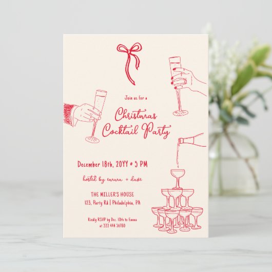 Kerst Cocktail Party grillige uitnodiging (Staand voorkant)
