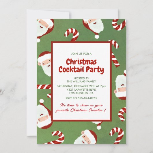 Kerst Cocktail Party Kerstman Gerstsuiker Kaart (Voorkant)