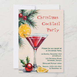 Kerst cocktail party uitnodiging Waterverf