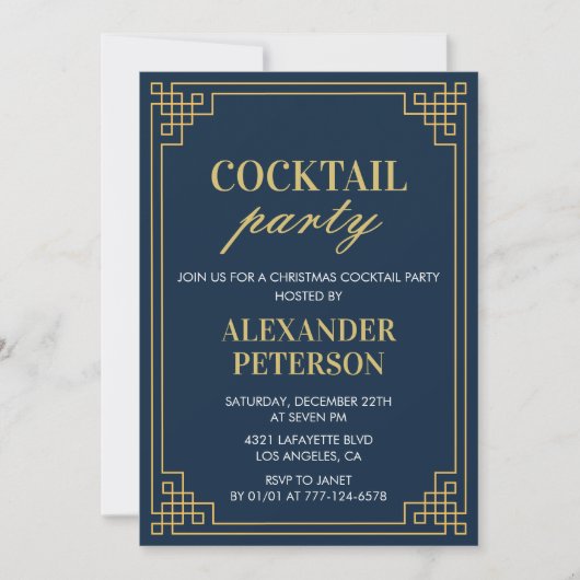 Kerst Cocktailparty Diner Navy Goud Kaart (Voorkant)