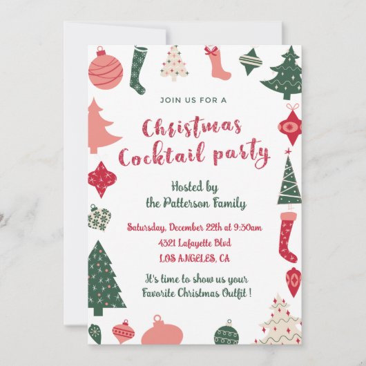 Kerst Cocktailparty Kerstpatroon Kaart (Voorkant)