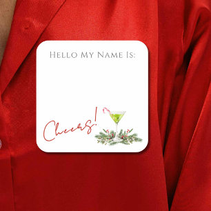 Kerst Cocktailparty Martini Naambadge Vierkante Sticker