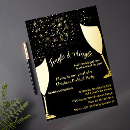 Kerst Cocktailparty Uitnodiging Goud en zwart