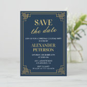 Kerst Cocktailparty Uitnodiging Save the date Navy (Staand voorkant)