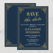 Kerst Cocktailparty Uitnodiging Save the date Navy (Voorkant / Achterkant)