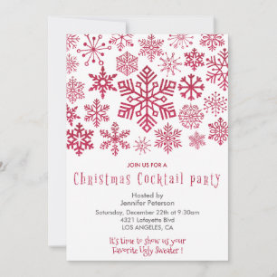 Kerst Cocktailparty Uitnodiging Sneeuwvlokken Rood