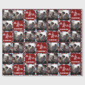 Kerst Collage Familie Foto Geometrisch Rood Cadeaupapier (Vlak)
