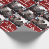 Kerst Collage Familie Foto Geometrisch Rood Cadeaupapier (Hoek)