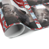 Kerst Collage Familie Foto Geometrisch Rood Cadeaupapier (Rol Hoek)