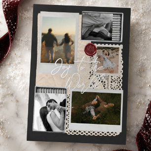 Kerst Collage Familie Foto met 'Joy to the World' Folie Feestdagenkaart
