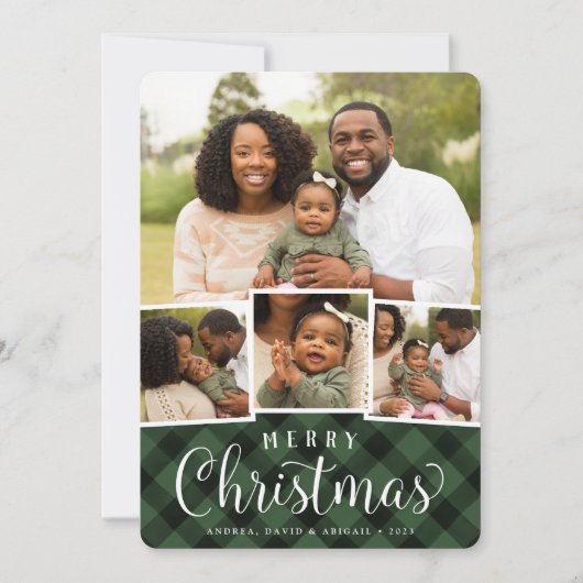 Kerst Collage Foto Kaart | Merry Plaid (Voorkant)