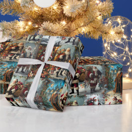 Kerst Collage in Vintage Stijl | Retro Kerstcadeau Cadeaupapier
