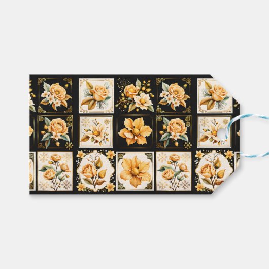 Kerst Collage met Bloemen Gift Label Cadeaulabel (Voorkant (Horizontaal))