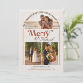 Kerst collage met boog en tekst 'Merry and Married Feestdagenkaart (Staand voorkant)