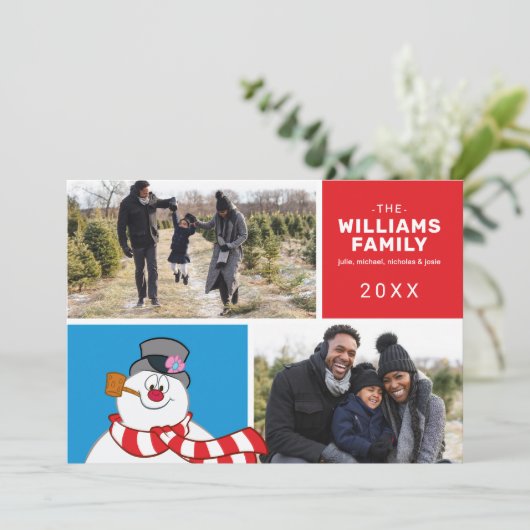 Kerst Collage met Frosty de Sneeuwman en Familie F Feestdagenkaart (Staand voorkant)