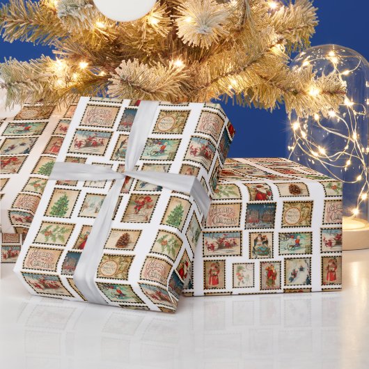 Kerst collage met vintage postzegels cadeaupapier (Feestdagen)