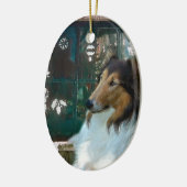 Kerst Collie bij het raam Keramisch Ornament (Links)