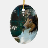 Kerst Collie bij het raam Keramisch Ornament (Voorkant)
