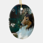 Kerst Collie bij het raam Keramisch Ornament (Achterkant)